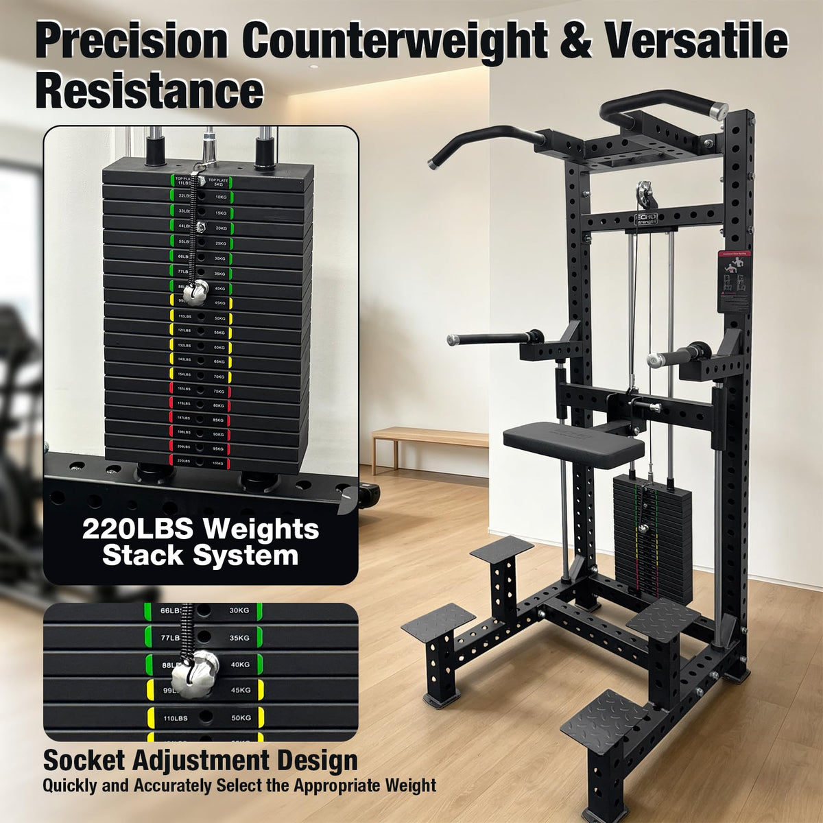 Commercial Dip & Chin Assist Machine with 220LBS Counterweight, Pull U ...