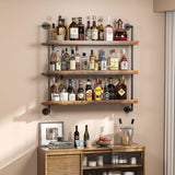 Woskar 3-Tier Wall Mounted Wine Rack with LED,Liquor Bottles Floating Shelves Display Storage Organizer for Home Bar Dining Room Kitchen (31.5" W x 47.2" H)