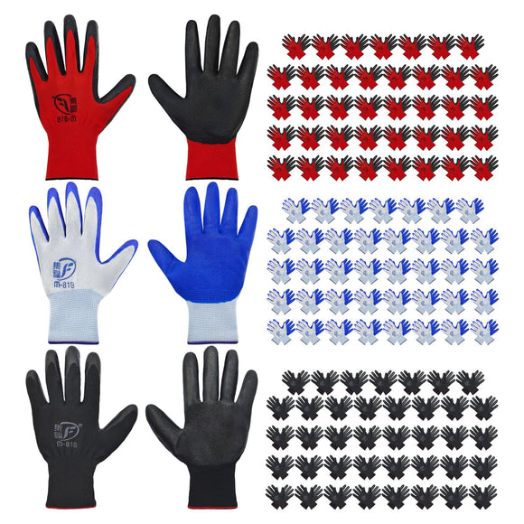 120 Pair Gardening Gloves for Men Women, Breathable Rubber Coated Garden Gloves Working Gloves for Gardening, Construction (Black, Red, Blue)
