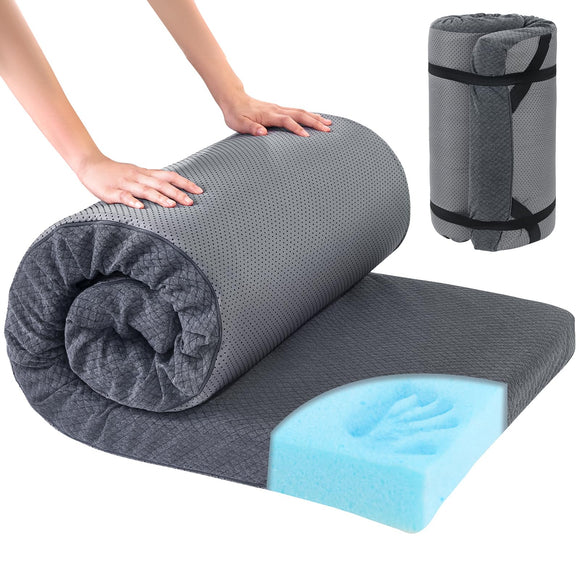 Memory Foam Camping Mattress Pad, Portable Sleeping Pad for Adult, Waterproof Cot Mattress (Grey, COT: 72