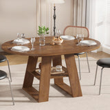Mxtxmy 43.3in-59in Extendable Round Dining Table for 4-8, Modern Kitchen Oval Dining Table with Removable Leaves Space Saving, Wood Base with Storage Shelf for Kitchen Living Room, Walnut Style 2