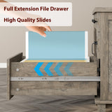GarveeHome Farmhouse Executive Desk with File Drawers, 60 in Home Office Desk with Charging Station, Wooden Computer Desk with Cabinet Storage for Work Study Writing, Rustic Gray