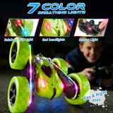 Zalneo Remote Control Stunt Car – 4WD 360° Flip Double‑Sided RC Car LED Light Bar & Modular USB‑C Battery, 2.4 GHz Off‑Road Toy, Birthday for Boys Girls Ages 6‑12, Green