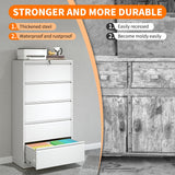 OPTYMIRA 5 Drawer Lateral File Cabinet with Lock,White Metal Filing Cabinet