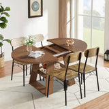 Mxtxmy 43.3in-59in Extendable Round Dining Table for 4-8, Modern Kitchen Oval Dining Table with Removable Leaves Space Saving, Wood Base with Storage Shelf for Kitchen Living Room, Walnut Style 2