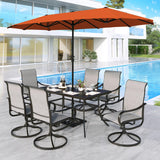 MFSTUDIO Outdoor Dining Set with 13 ft Umbrella for 6, Grey Chairs