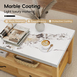 LubanNese Coffee Table 40" Faux Marble 2-Tier Modern Wooden Rectangle Center Table with Drawers for Living Room, Conference Room, Thickened Top, Small Space Home Furniture (Natural Oak with Storage)
