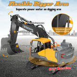 Double E Volvo 1:16 Scale Remote Control Excavator, 17 Channel 3-in-1 Construction Toy with Metal Shovel, Drill, Grab & Lights, 2.4GHz Full Function Digger for Outdoor Sandbox, Gift for Kids & Adults