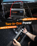 WOLFBOX 2000A Jump Starter with Air Compressor, 37Wh Car Battery Jumper Starter Portable (up to 5L Gas Engine) with 150PSI Tire Inflator, 12V Jump Box with Jumper Cables, Boost, LED Light