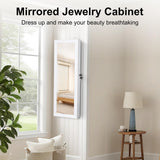 JOYUSAEN Mirror Jewelry Organizer, Wall/Door Mounted Jewelry Armoire with Full-Length Mirror,Hanging Jewelry Cabinet with LED Interior Lights, White