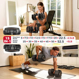 FEIERDUN DB1 QuickDial Adjustable Dumbbell Set, 15-in-1 5-52.5 Lbs Each with Storage Box & App, 1-Second Quick Change for Drop Set, Superset & HIIT Home Gym, Non-Slip Handles, 3-year Aftersale Service
