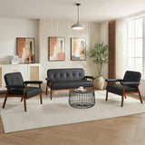 50”W Black Leather Small Office Couch, Loveseat Sofa with Wooden Arms