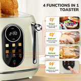 Keenstone Smart Touch Screen Toaster 2 Slice, Retro Wide Slot Stainless Steel Toaster with 6 Browning Levels, Reheat & Defrost, for Bagel, Toast, Bread, Removable Crumb Tray, Beige