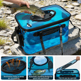 Foldable Transparent Fishing Bucket, 6 Gallon Foldable Bait Bucket, Live Fish Container Multi-Functional Bucket, Live Bait Bucket for Saltwater, Camping, Moving (23l/6Gallon with Aerator)