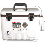 Engel 13qt Live Bait Cooler Box with 2nd Gen 2-Speed Aerator Pump - Portable Fishing Station & Minnow Bucket for Shrimp & Other Live Fish with Aerator - ENGLBC13-N in White