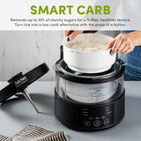 Aroma Housewares Professional 8-Cup (Cooked) SmartCarb Multicooker and Flavor-Lock Food Steamer for Low-Carb Rice and Grains, Glass Inner Pot, Black (AMC-800), Transparent Glass, 4 Cup Uncooked Rice