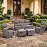 moosprr Luxury High Back Outdoor Furniture with 6-inch Extra Thick Cushions, Patio Furniture Set with Swivel Chairs, 5 PCS Wicker Conversation Set for Yard, Deck, Poolside, Brown/Grey