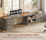 SEDETA Farmhouse L Shaped Desk with Drawers, 70.9" Home Office Desk with Storage Cabinet and Storage Shelves, L Shaped Computer Desk with Power Outlet，Gray