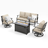 MIXPATIO 4-Piece Metal Patio Conversation Set, Fire Pit Table, 50,000 BTU