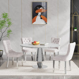 SSLine Round White Faux Marble Dining Table for 4-6 w/Diamond Silver Base