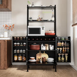 Semoic 58” Pantry Cabinets with Microwave Shelves, Freestanding Kitchen Storage Cabinet with Adjustable Shelves, Buffet Cupboards for Kitchen, Dining Room, Living Room Use, Black