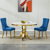 Maotifeys White Marble Dining Table for 4-6, Luxury 45" Round Faux Marble Kitchen Table for 4 Modern Circle Dining Room Tables with Classic American Style Gold Stainless Steel Base