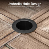 PHI VILLA Square Outdoor Table for 8, Brown Metal Table w/Umbrella Hole
