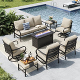 MFSTUDIO 8 Piece Metal Patio Furniture Set with Fire Pit Table, Beige