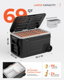 EKOJUCE 12V Refrigerator, 69 Quart Electric Cooler, 12V/24V DC 100~240V AC, 12v cooler -4℉~68℉, Portable Freezer with Wheels