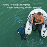 Pristis 20'' Depth Floating Lightweight Fishing Net with Telescopic Pole Handle, 39'' Foldable Extendable Rubber Coat Folding Landing Dip Net for Boat Kayak Fish Catch Release Freshwater Saltwater