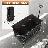 Collapsible Wagon 330LBS Capacity, 200L Extra Large Wagons Carts Foldable, Heavy Duty Folding Wagons, Black