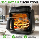 NutriChef 5.8 Quart Air Fryer | Glass Airfryer with 8-in-1 Digital Presets | Stainless Steel Fryer Design | Glass Fry Bowl with Flip-Up Safety Shield | Compact Air-Fryer for Even Cooking | Black
