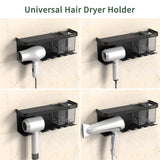 YIHOFLO Hair Dryer Holder Wall Mounted Adhesive/Drilling, Hair Dryer Storage Organizer with Shelf & Hooks for Bathroom, Blow Dryer Holder, Hair Tool Organizer (Black)