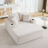 GarveeHome 64in Oversized Corduroy Fabric Bone-Free Sofa Bed Cloud Sofa with Cup Holders and Pillows Comfortable Deep-Seat Sleeping Sofa Chair Suitable for Apartments, Living Rooms, Bedrooms - Beige