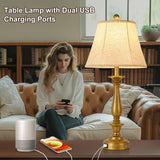 AIDENOEY 28.5" Traditional Table Lamp Set of 2, Rustic Farmhouse Table Lamps for Living Room Bedroom, Bedside Desk Lamps Vintage Nightstand Lamps with Silk Fabric Shades，Antique Gold Table Lamp