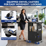 Mobile AV Cart Heavy Duty Computer Cart with Cabinet Push Handles Rolling Media Cart with Outlets Customized Pegboard & Hooks Multipurpose Utility Cart with Extra Storage Space