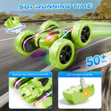 Zalneo Remote Control Stunt Car – 4WD 360° Flip Double‑Sided RC Car LED Light Bar & Modular USB‑C Battery, 2.4 GHz Off‑Road Toy, Birthday for Boys Girls Ages 6‑12, Green