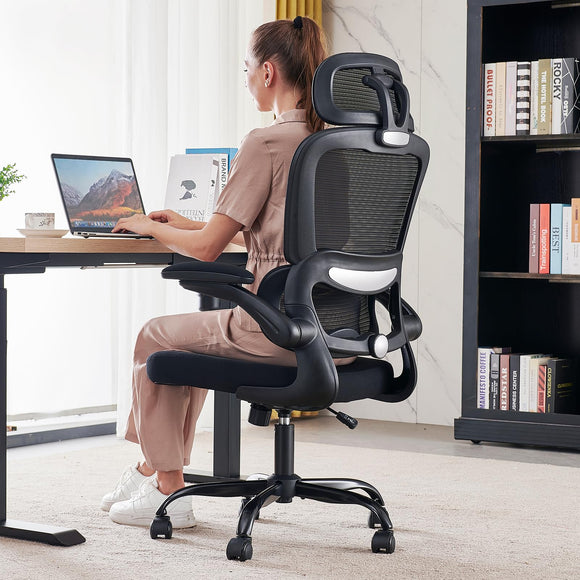 Office Chair Ergonomic Desk Chair, 330 LBS Home Mesh Office Desk Chairs with Wheels  (Black) TRALT