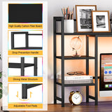 Snughome Desk Shelf with LED Strip, 38.6" Desktop Organizer Shelf, Desk Hutch for Computer Monitor, 4 Tier Desk Display Rack, Wood Desktop Bookshelf Storage Rack for Home Office Dorm