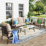 MFSTUDIO 4 Piece Metal Patio Furniture Set with Beige Cushion