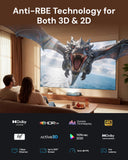 AWOL VISION Aetherion Max 4K Projector, Triple Laser UST Projector, 3300 ISO Lumens, Daytime Viewing, PixelLock™ 200" Laser TV,6000:1 Contrast,Dolby Vision Gaming,1ms,Google TV