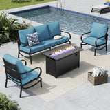 MFSTUDIO 4 Piece Metal Patio Furniture Set with Fire Pit Table, Denim Blue