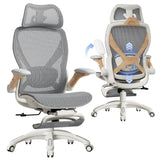 ELABEST X100 Ergonomic Mesh Office Chair with Footrest, Big and Tall Home Desk Chair with 5D Flip-Up Arms, Adjustable 3D Lumbar Support, Gaming & Executive Computer Chair (Foggy Morning)