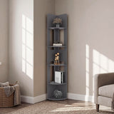 Tuhome 5-Tier Corner Book Shelf, 71.1" Tall Slim Freestanding Bookshelf, Engineered Wood, Matt Grey