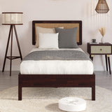 Bme Nipe 14 Inch Bohemian Bed Frame with Adjustable Woven Headboard - Rustic & Vintage Unique Style with Acacia Wood - No Box Spring Needed - Easy Assembly - Twin, Walnut