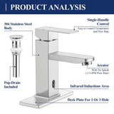 Herogo Touchless Bathroom Faucets Brushed Nickel Stainless Steel Automatic Motion Sensor Bathroom Faucet Herogo