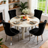 SSLine Faux Stone Round Dining Table Set for 4 w/Velvet Chair,Mars Pattern