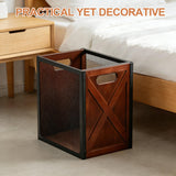 4.5 Gallon Office Trash Can, Wood Small Waste Basket with Iron Mesh, Decorative Garbage Can for Home Office, Kitchen, Bedroom, Living Room Bathroom