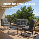 Deersky 4 Piece Outdoor Patio Furniture Set, All-Weather Modern PE Wicker Rattan Conversation Set with 4" Cushions for Comfortable, Easy to Assemble, Dark Grey