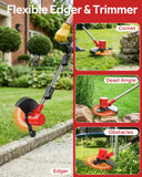 Electric Weed Eater 21V, Battery Powered Cordless String Trimmer, Weed Trimmer with Auto Line Feed, Weed Wacker Lawn Edger with 2 x 2.0Ah Battery and Fast Charger